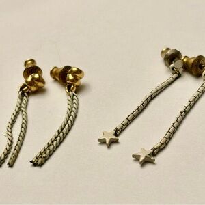 Gold and Silver Star Drop Earrings 1960 MARKED VINTAGE MONET